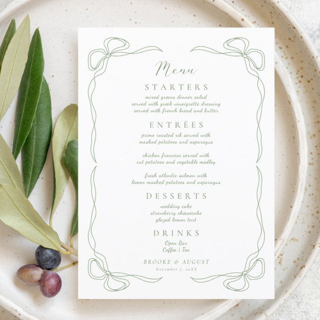 Menú Boda verde plegado a mano (Subido por el creador)