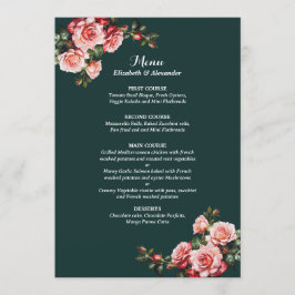 Menú Boda verde rosa rosa y rosas rojas moodias oscuras