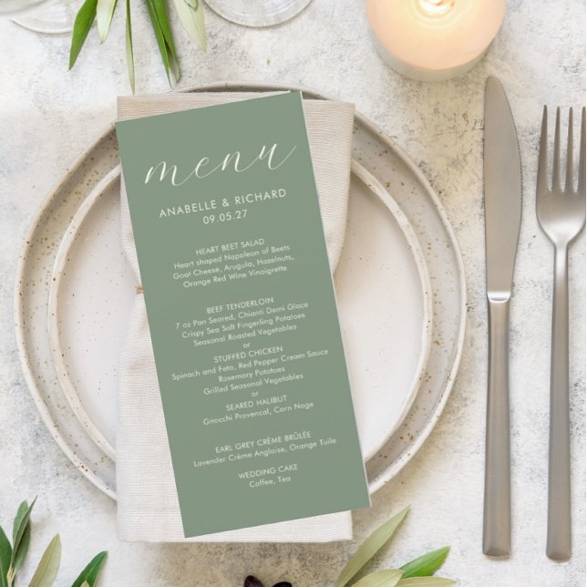 Menú Boda verde sabio Minimalista moderno (Subido por el creador)