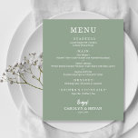 Menú Boda verde sabio simple y elegante<br><div class="desc">Una carta de menú a la carta de la cena en verde sabio a precios razonables con su selección de comida en letras blancas de moda es perfecta para una recepción nupcial moderna, cena de boda, fiesta de aniversario o cualquier evento especial con una cena sentada. Medidas de 4, 5"...</div>