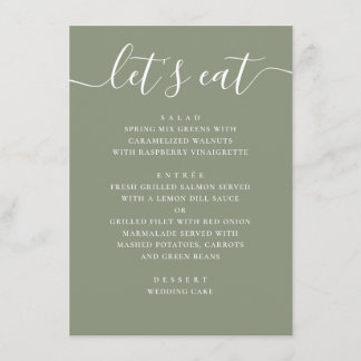 Menú Boda Verde Salvia | Moderno Guion Minimalista