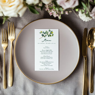 Menú boda verde y blanco de la rama de eucalipto