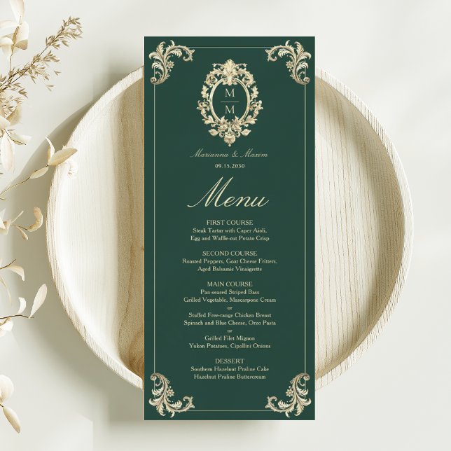 Menú Boda Vintage Barroco Verde Esmeralda (Subido por el creador)