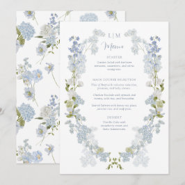Menú Boda Vintage de Jardín con Monograma Azul Polvorie