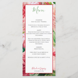 Menú Boda Vintage Floral & Botánico Rosa Rosa Rosada