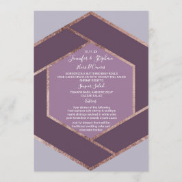Menú Boda Violet Lilac Purple Rosa Gold Hexagon