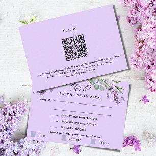 Menú boda violeta de Lavender respuesta QR RSVP