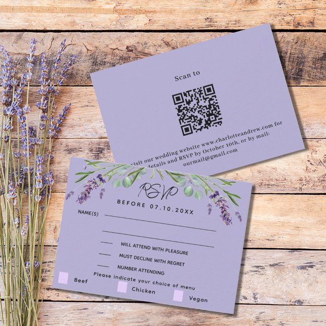 Menú boda violeta de Lavender respuesta QR RSVP (Subido por el creador)