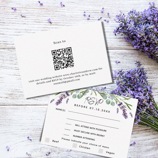 Menú boda violeta de Lavender respuesta QR tarjeta (Subido por el creador)