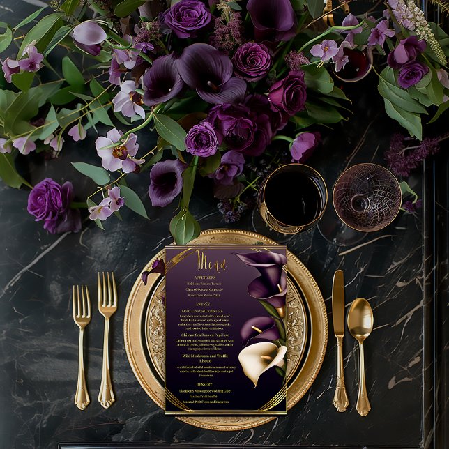 Menú Boda Violeta Purple y Gold Calla Lily (Stunning Gold and Violet Purple Wedding Menu )