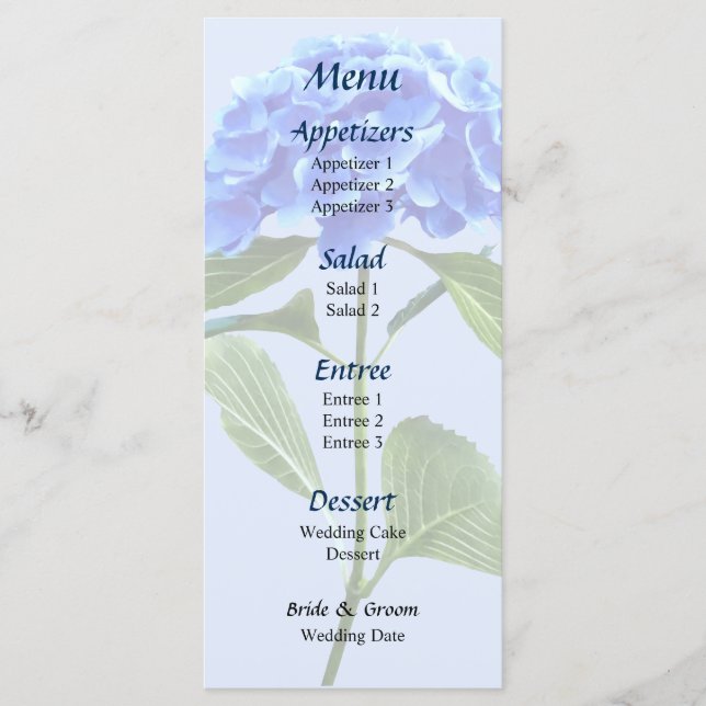 Menú Boda Vivid Blue Hydrangea (Anverso)