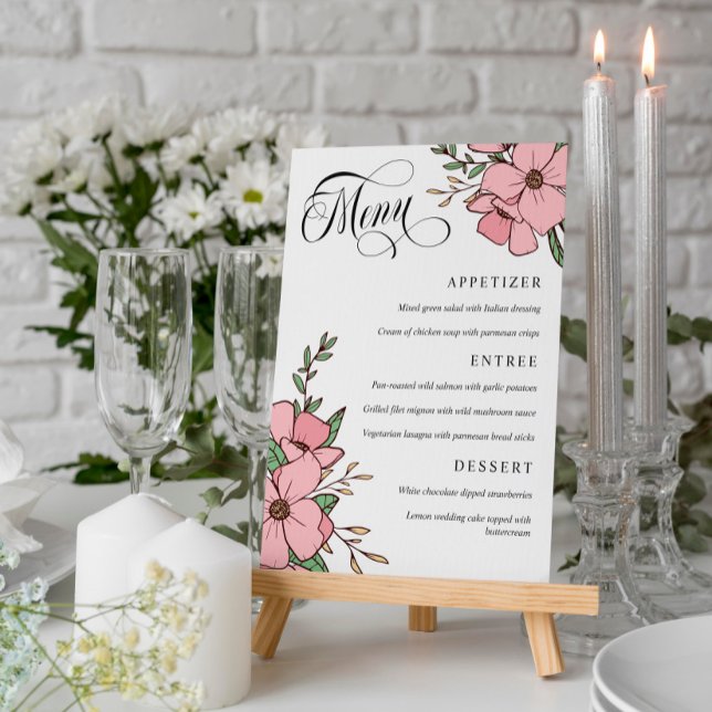 Menú Bodas con flores rosadas y escritura circular (Subido por el creador)