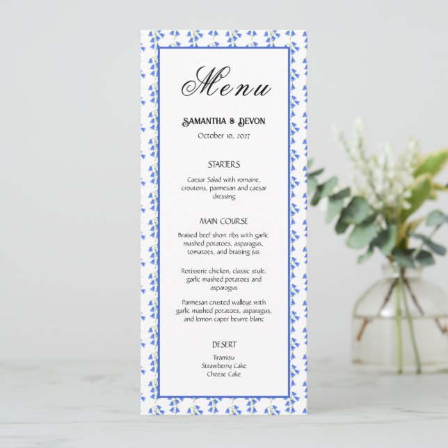 Menú Bodas de Campanas Azules (Anverso de pie)