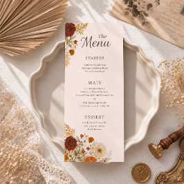 Menú Bodas de Hojas de Otoño Rústicas Naranja Quemada