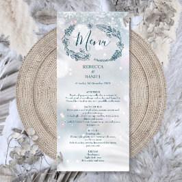 Menú Bodas de invierno con copos de nieve florales rúst