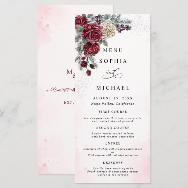 Menú Bodas de Invierno con Rosas Heladas (Anverso / Reverso)