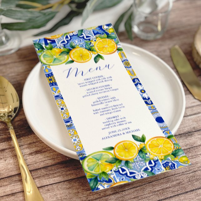 Menú Bodas de limones con baldosas azules (Subido por el creador)