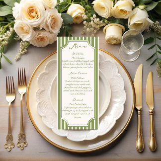 Menú Bodas de rayas vintage verde salvia