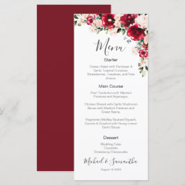 Menú Bodas de rosas rojas y rubor elegante