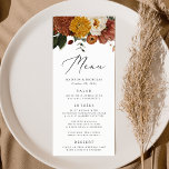 Menú Boho Autumn Floral Boda<br><div class="desc">Carta rústica boda de otoño con flores acuáticas y vegetación en tonos otoñales mudos de marfil, naranja, oro de mostaza, verde oliva, rosa polvoriento y marrón. Personalice los nombres, la fecha del boda y la información del menú. El menú de boda floral de otoño presenta un rico diseño de acuarela...</div>