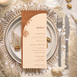 Menú Boho Beach Boho Beach Wedding de la palmera de la<br><div class="desc">Este sabroso menú boda con textos personalizados y palmeras de terracota sería una maravillosa adición para su fiesta. Cambie fácilmente el texto haciendo clic en la opción "personalizar esta plantilla".</div>