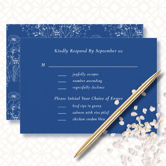 Menú Boho Blue White Wildflower Boda RSVP