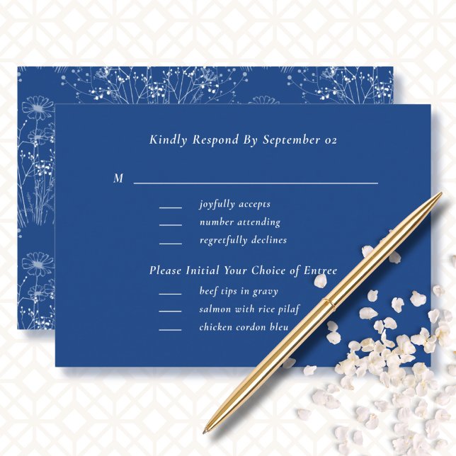 Menú Boho Blue White Wildflower Boda RSVP (Subido por el creador)