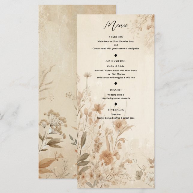 Menú Boho Botánico Floral Delicado Vintage (Anverso / Reverso)
