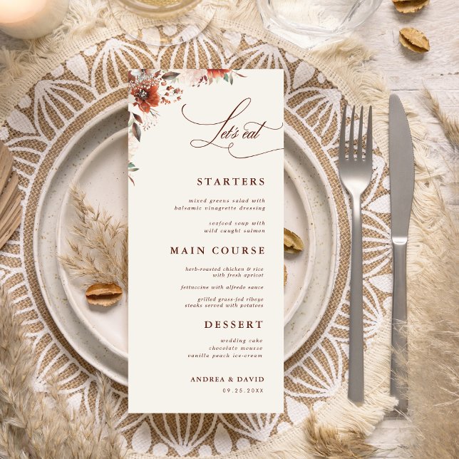 Menú Boho Cae Floral Brown Comamos Boda de Marfil (Subido por el creador)
