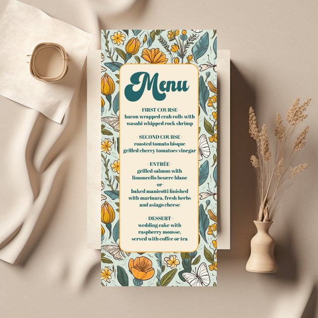 Menú Boho Chic Retro Colorido Floral Boda  (Subido por el creador)