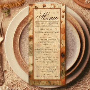 Menú Boho Chic Siena Tostada Floral Acuarela Boda