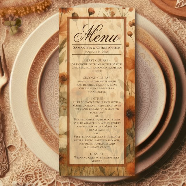 Menú Boho Chic Siena Tostada Floral Acuarela Boda (Subido por el creador)