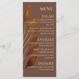 Menú Boho Coffee Brown y Gold Leaf | Boda moderno