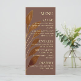 Menú Boho Coffee Brown y Gold Leaf | Boda moderno