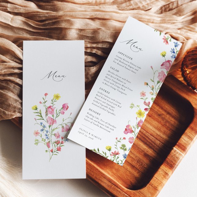 Menú Boho Colorful Wildflower cuento Boda elegante (Back/Front)