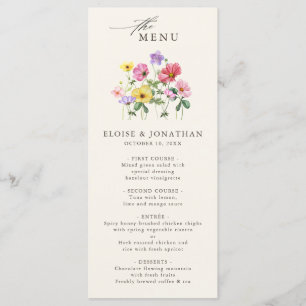 Menú Boho de campo floral de flor silvestre de Moda rús