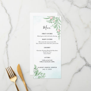 Menú Boho Dusty Blue Eucalyptus Greenery Baby Shower