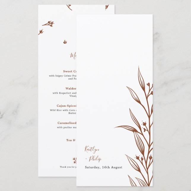 Menú Boho Earthy Botanelegante Boda de Marfil (Anverso / Reverso)