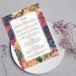 Menú Boho Editable Rosas Boda moderno<br><div class="desc">Se trata de una tarjeta de rack o un menú de recepción de bodas. Rosas antiguos y coloridos para un maravilloso boda de temática bohemia. Flores de estilo vintage. rosas rojas y rosas rosas. Elegante boda Boho. Un elegante diseño formal en florals para su menú boda para un boda inspirado...</div>