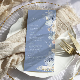 Menú Boho Elegant Ocean Beach Coral Blue Boda