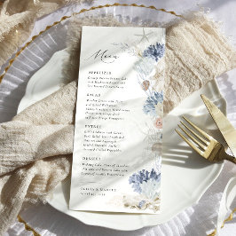 Menú Boho Elegant Ocean Beach Coral Blue Boda