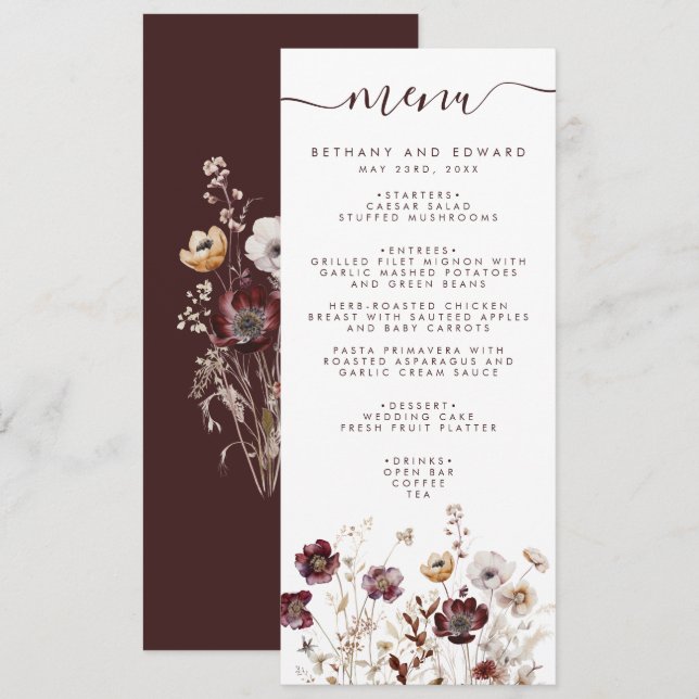 Menú Boho Floral Boda (Anverso / Reverso)