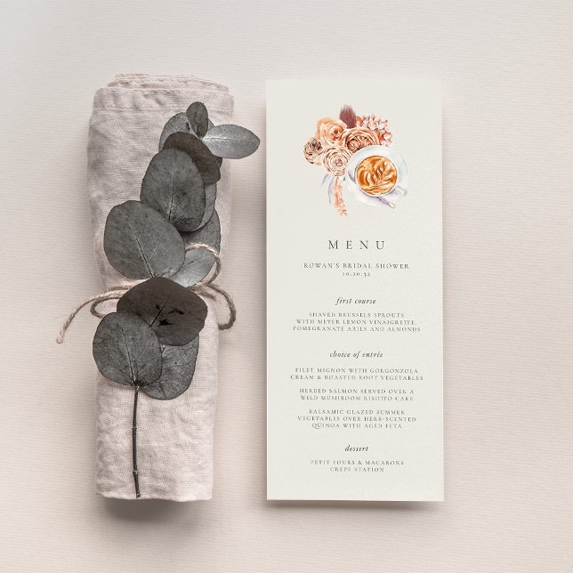 Menú Boho Floral Café Tema Bridal Shower Brunch (Subido por el creador)
