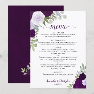 Menú Boho floral de plumas púrpura Boho elegante Boda