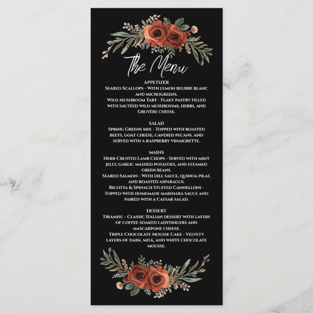Menú Boho Floral Terracota Malhumorada (Anverso)