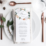 Menú Boho florece Boda floral moderno<br><div class="desc">Los menús bodas florales de moda Boho incluyen un elemento geométrico en la parte superior con sus iniciales y fecha boda, enmarcada por un borde acuarela de follaje botánico verde salado y flores de tonos tierra pastel en tonos de melocotón, marfil y blanco inspirados en el desierto. Personalice los elementos...</div>
