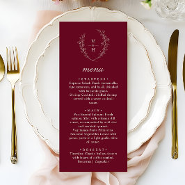 Menú Boho Monogram Elegant Burgundy Wedding Dinner