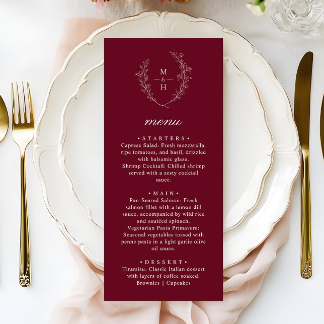 Menú Boho Monogram Elegant Burgundy Wedding Dinner (Subido por el creador)