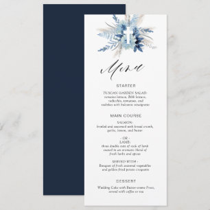 Menú boho pampas césped carta floral azul