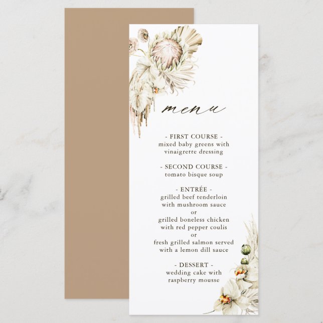 Menú Boho Protea Pampas Boda de Grass Floral (Anverso / Reverso)